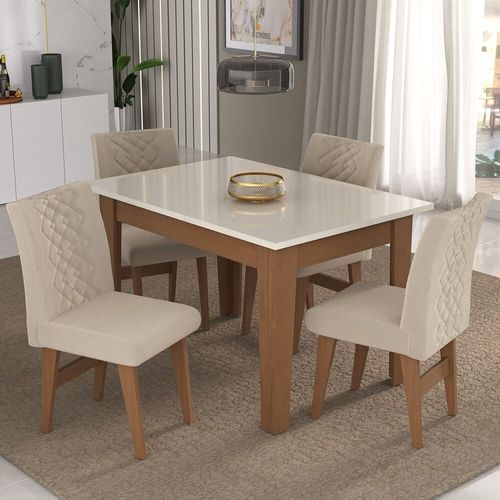 Conjunto Mesa de Jantar 120 cm com 4 cadeiras Rio Multimóveis EX1005 Madeirado/Off White/Bege