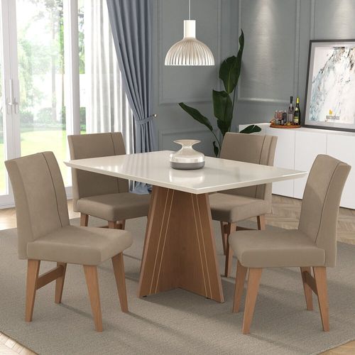 Conjunto Mesa de Jantar 136 cm com 4 cadeiras Denver Multimóveis EX1006 Madeirado/Off White/Mascavo