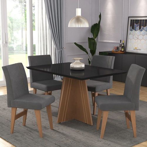 Conjunto Mesa de Jantar 136 cm com 4 cadeiras Denver Multimóveis EX1006 Madeirado/Preto/Grafite