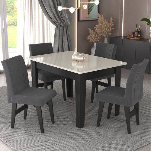 Conjunto Mesa de Jantar 120 cm com 4 Cadeiras Tokio Multimóveis EX1004 Preto/Off White/Grafite