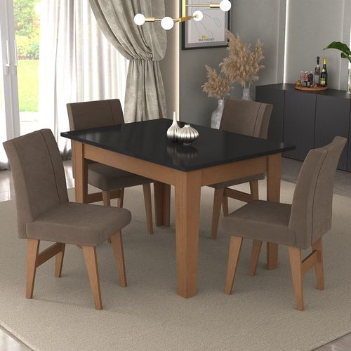 Conjunto Mesa de Jantar 120 cm com 4 Cadeiras Tokio Multimóveis EX1004 Madeirado/Preto/Castor