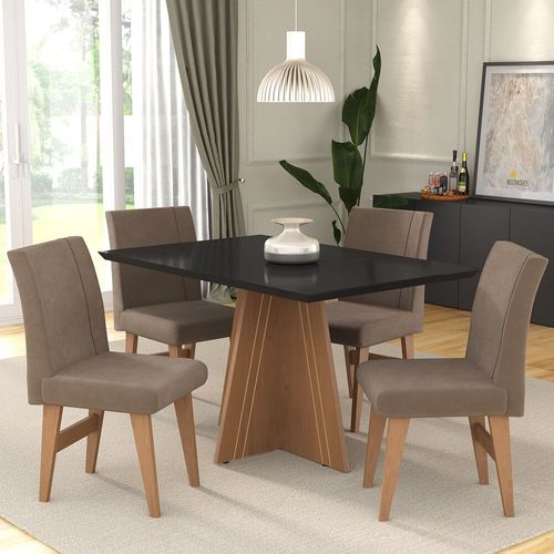 Conjunto Mesa de Jantar 136 cm com 4 cadeiras Denver Multimóveis EX1006 Madeirado/Preto/Castor