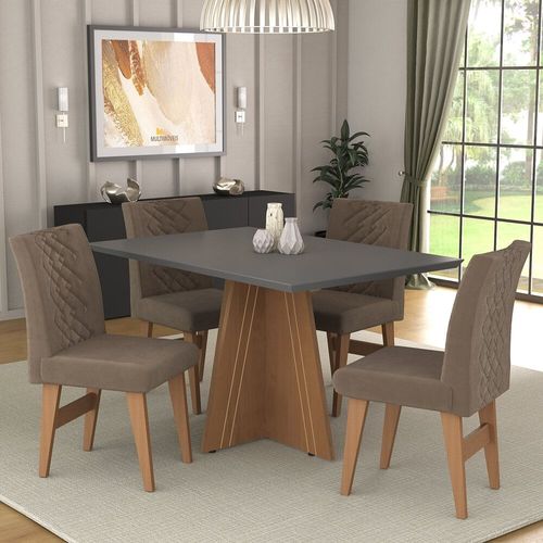 Conjunto Mesa de Jantar 136 cm com 4 cadeiras Marselha Multimóveis EX1007 Madeirado/Grafite/Castor