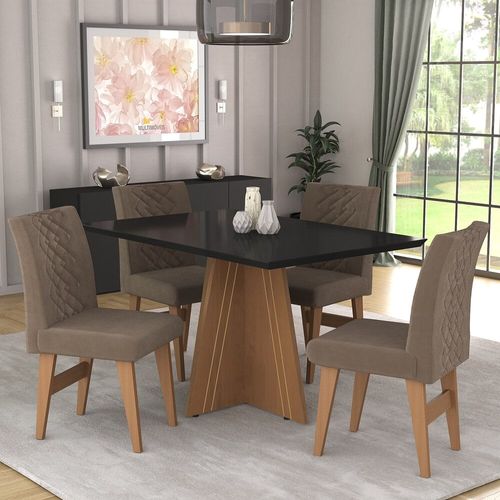 Conjunto Mesa de Jantar 136 cm com 4 cadeiras Marselha Multimóveis EX1007 Madeirado/Preto/Castor