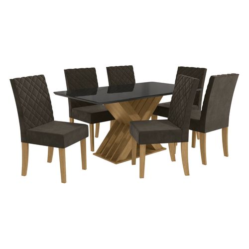 Conjunto Mesa de Jantar 160cm com 6 Cadeiras Multimóveis CR50066 Freijó/Preto