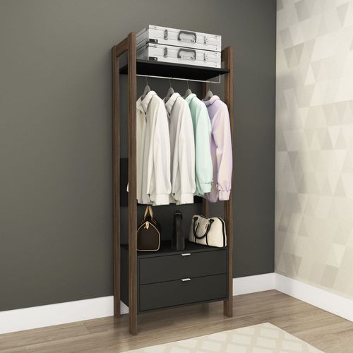 Armário Closet com 2 Gavetas Multimóveis CR35001 Preto/Nogal