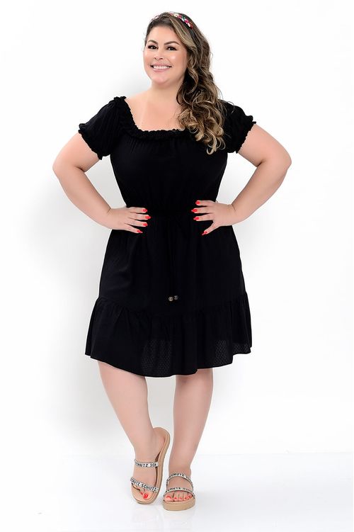 Vestido Ciganinha Preto em Viscose Plus Size