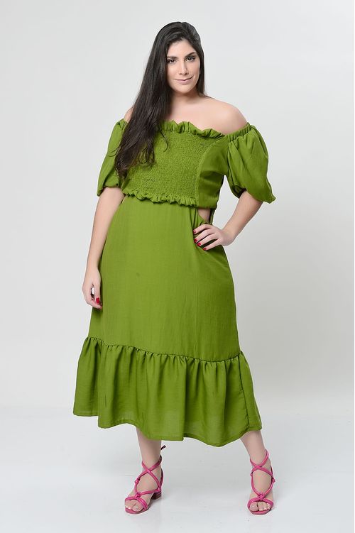 Vestido Longo Ciganinha Verde com Lastex Plus Size