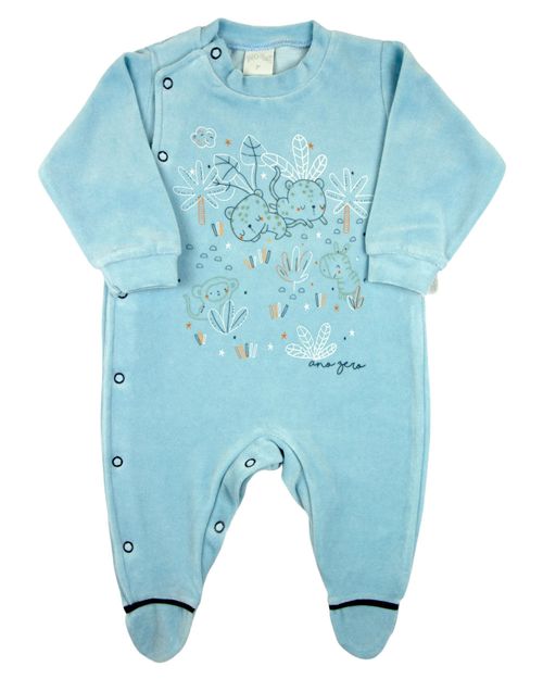 Macacao Bebe Menino Plush com Silk Screen de Oncinhas - Azul