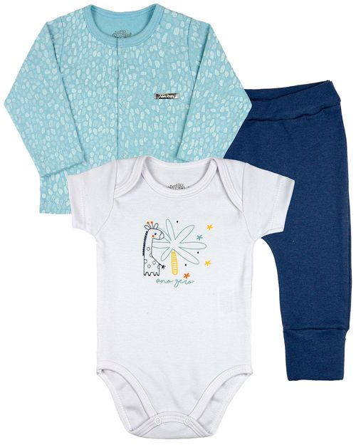 Conjunto Bebe Menino Suedine Estampado e Suedine Liso Girafinha - Azul