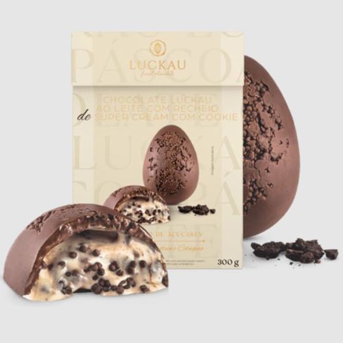 Ovo de Páscoa Chocolate Belga recheio Cream e Cookie Luckau 300g