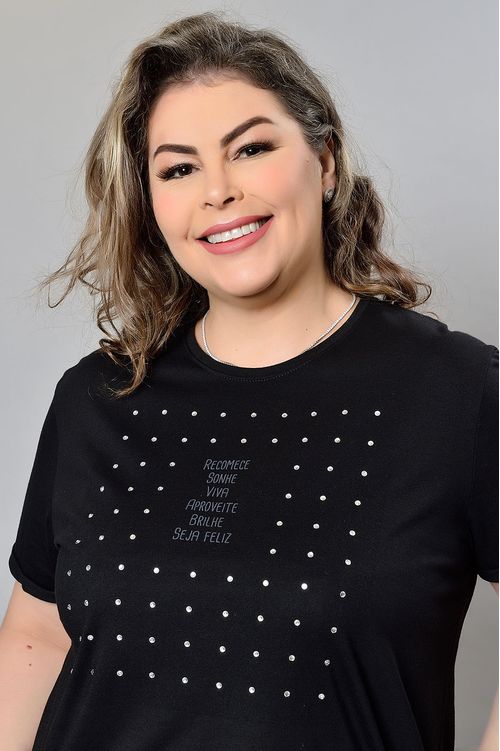 Blusa Preta com Strass Plus Size Ivy