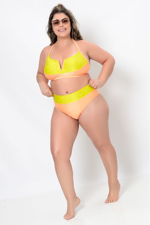 Biquíni Laranja Neon com Bojo Plus Size