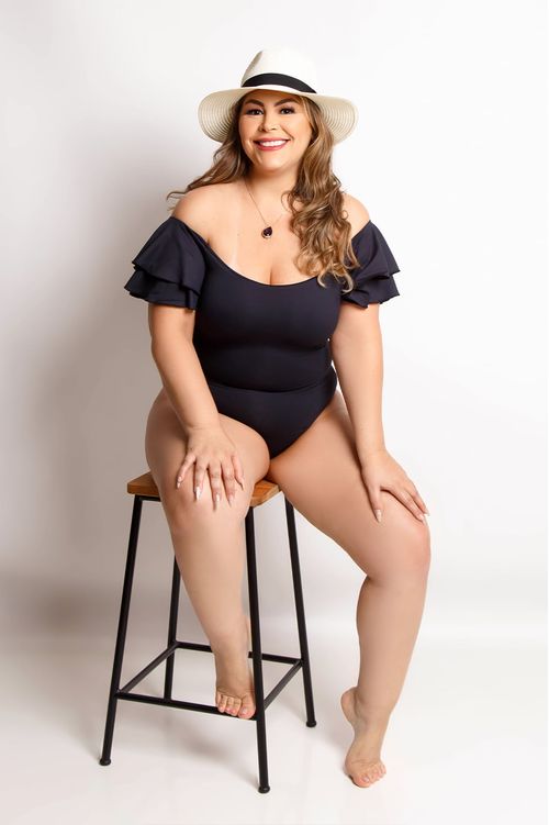 Maiô Body Ciganinha Preto Plus Size