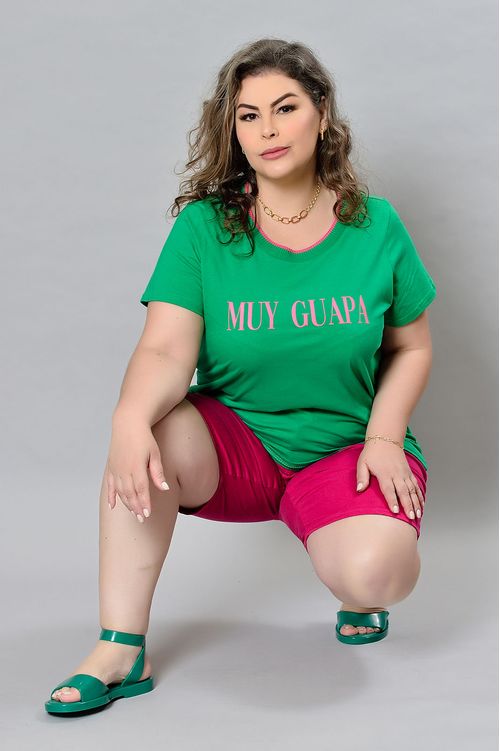 Blusa Verde Muy Guapa em Algodão Plus Size