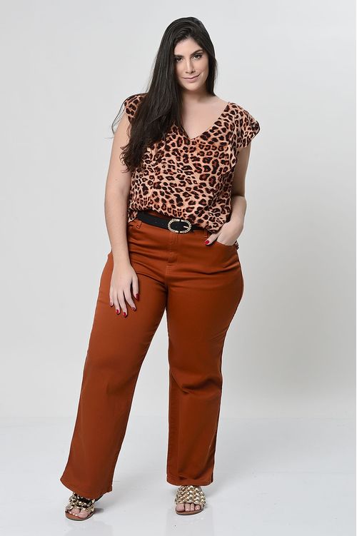 Calça Mom Jeans Marrom Plus Size