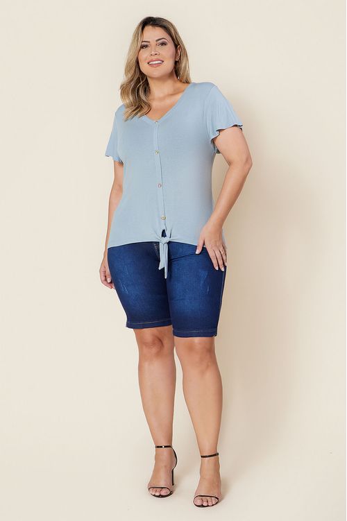 Blusa Azul em Viscolycra Plus Size