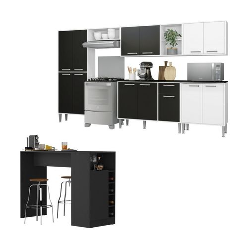 Armário de Cozinha Modulado com Bancada Americana Xangai Multimóveis MP2206 Branco/Preto