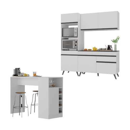 Cozinha Compacta com Bancada Americana/Mesa Veneza Multimóveis MP2211 Branco/Preto