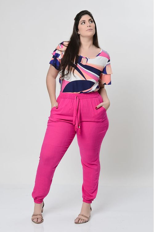 Calça Jogger Pink em Viscose Plus Size