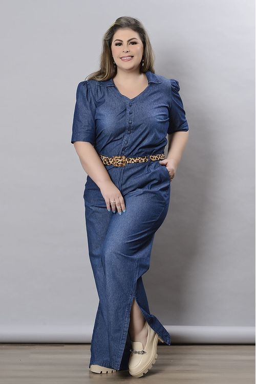 Macacão Pantalona com Fenda Lateral Plus Size