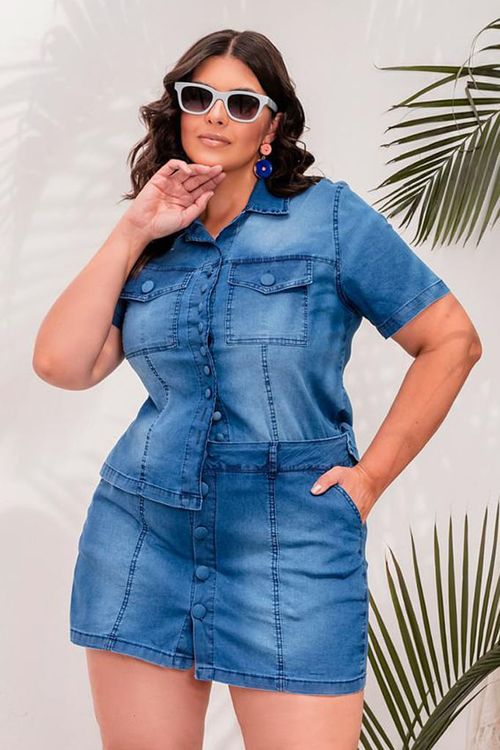 Conjunto Jeans em Algodão Plus Size