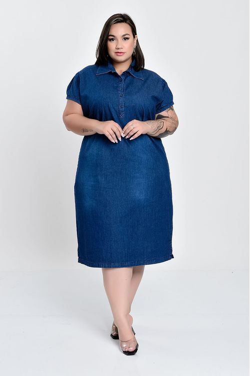 Vestido Midi Jeans com Elastano Plus Size