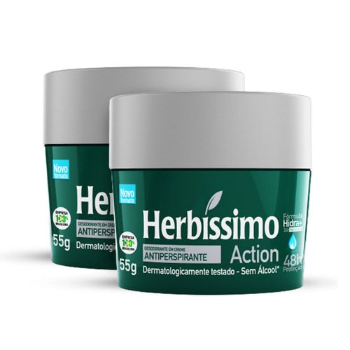 Kit Desodorante Creme Antitranspirante Action Herbissimo 55G - 2 unidades