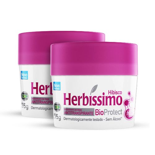 Kit Desodorante Herbíssimo Creme Antitranspirante Bioprotect Hibisco 55G - 2 unidades