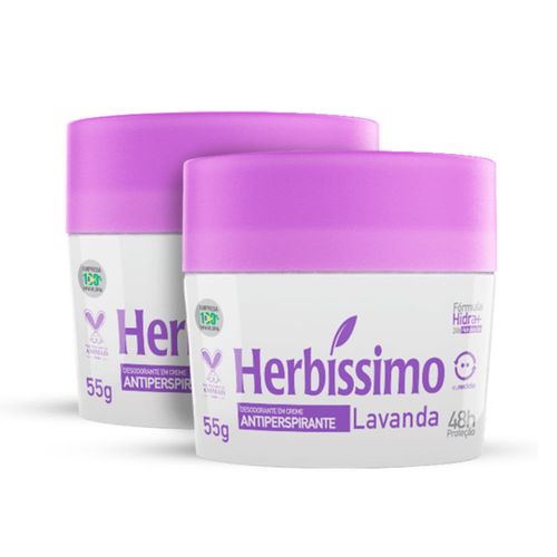 Kit Desodorante Creme Antitranspirante Lavanda Herbissimo 55G - 2 unidades