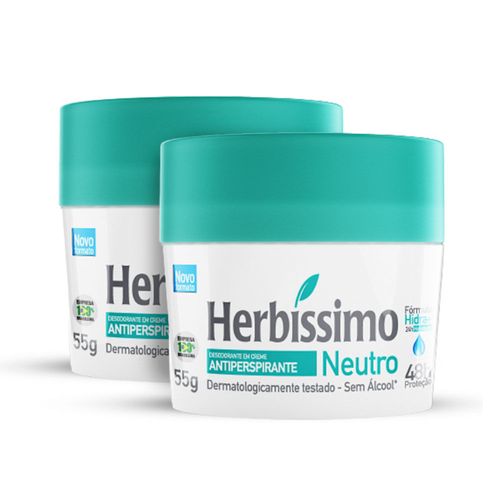 Kit Desodorante Creme Antitranspirante Neutro Herbissimo 55G - 2 unidades