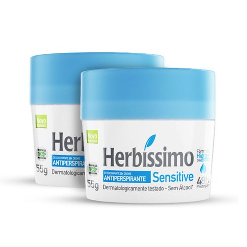 Kit Desodorante Creme Antitranspirante Sensitive Herbissimo 55G - 2 unidades