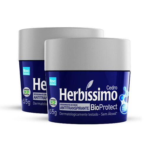 Kit Desodorante Herbíssimo Creme Antitranspirante Bioprotect Cedro 55G - 2 unidades