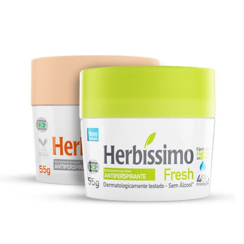 Kit Desodorante Creme Antitranspirante Fresh e Vanilla Herbissimo 55G - 2 unidades