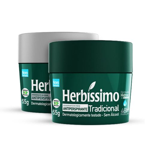 Kit Desodorante Creme Antitranspirante Tradicional e Action Herbissimo 55G - 2 unidades