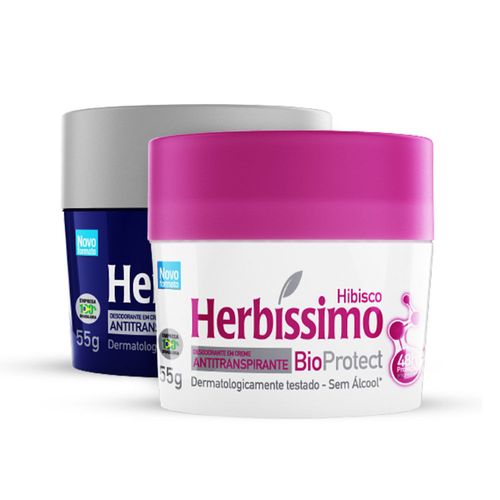 Kit Desodorante Herbíssimo Creme Antitranspirante Bioprotect Cedro e Hibisco 55G - 2 unidades