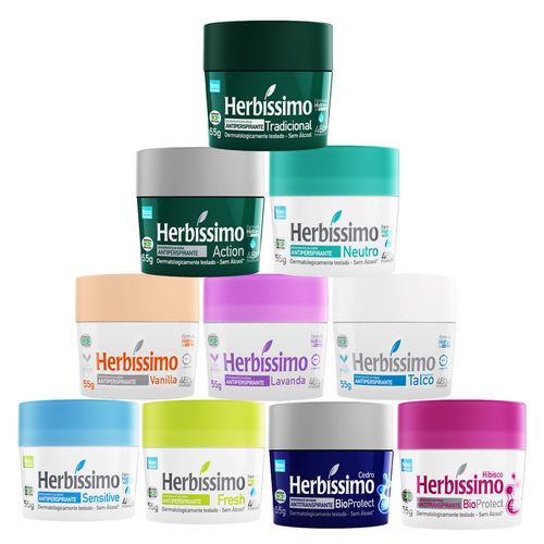 Kit Desodorante Creme Antitranspirante Herbissimo Diversos 55G - 10 unidades