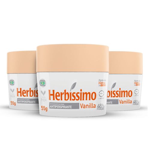 Kit Desodorante Creme Antitranspirante Vanilla Herbissimo 55G - 3 unidades