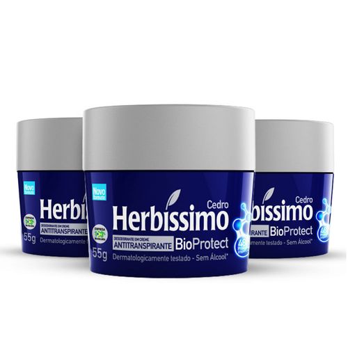 Kit Desodorante Herbíssimo Creme Antitranspirante Bioprotect Cedro 55G- 3 unidades