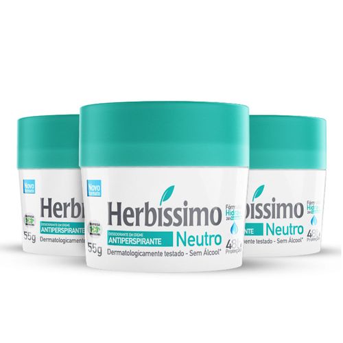 Kit Desodorante Creme Antitranspirante Neutro Herbissimo 55G - 3 unidades