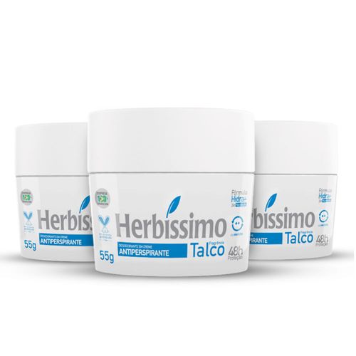 Kit Desodorante Creme Antitranspirante Talco Herbissimo 55G - 3 unidades