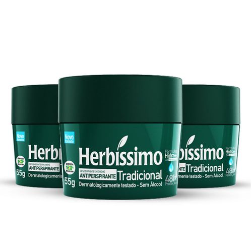 Kit Desodorante Creme Antitranspirante Tradicional Herbissimo 55G - 3 unidades