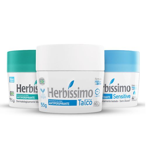 Kit Desodorante Creme Antitranspirante Neutro Talco e Sensitive Herbissimo 55G - 3 unidades