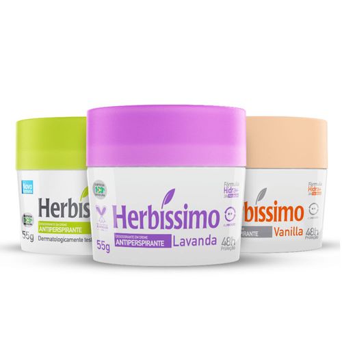 Kit Desodorante Creme Antitranspirante Lavanda, Vanilla e Fresh Herbissimo 55G - 3 unidades