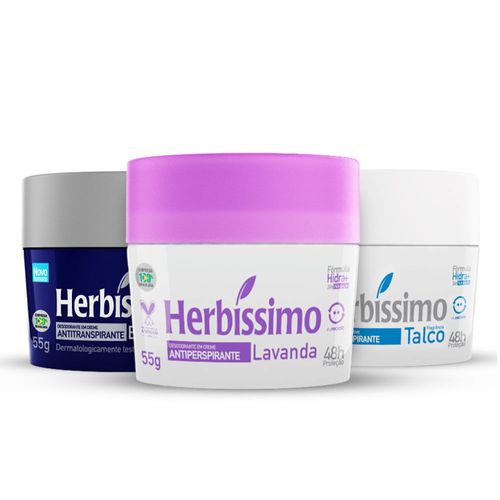 Kit Desodorante Creme Antitranspirante Talco, Lavanda e Cedro Herbissimo 55G - 3 unidades