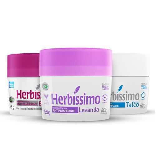 Kit Desodorante Creme Antitranspirante Lavanda, Talco e Hibisco Herbíssimo 55G - 3 unidades