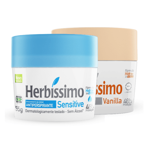 Kit Desodorante Creme Antitranspirante Herbissimo 55G Sensitive e Vanilla - 2 unidades