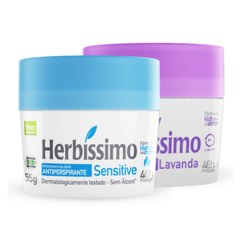 Kit Desodorante Creme Antitranspirante Herbissimo 55G Sensitive e Lavanda - 2 unidades