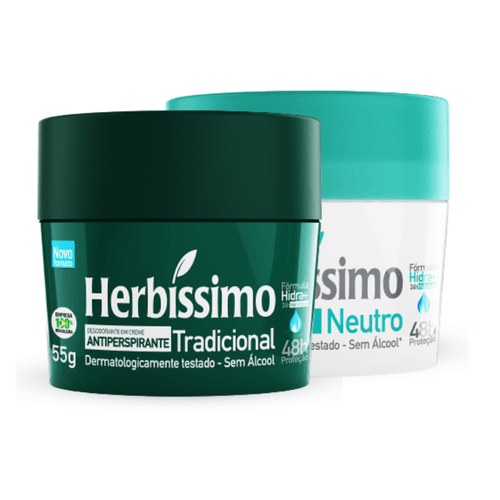 Kit Desodorante Creme Antitranspirante Herbissimo 55G Tradicional e Neutro - 2 unidades