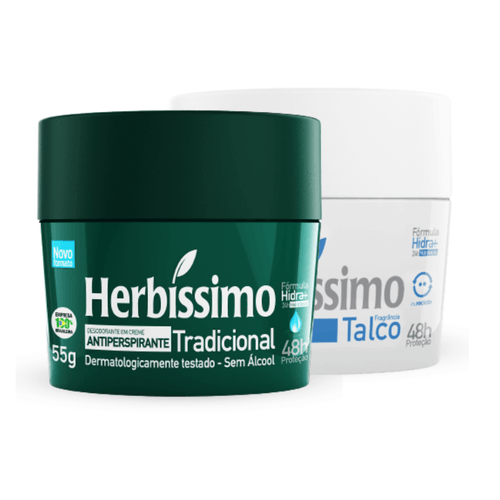 Kit Desodorante Creme Antitranspirante Herbissimo 55G Tradicional e Talco - 2 unidades